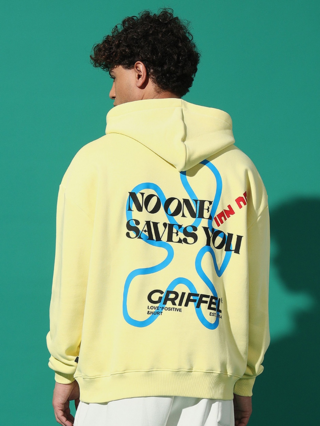 

GRIFFEL Men Hooded Printed Long Sleeves Sweatshirt, Yellow