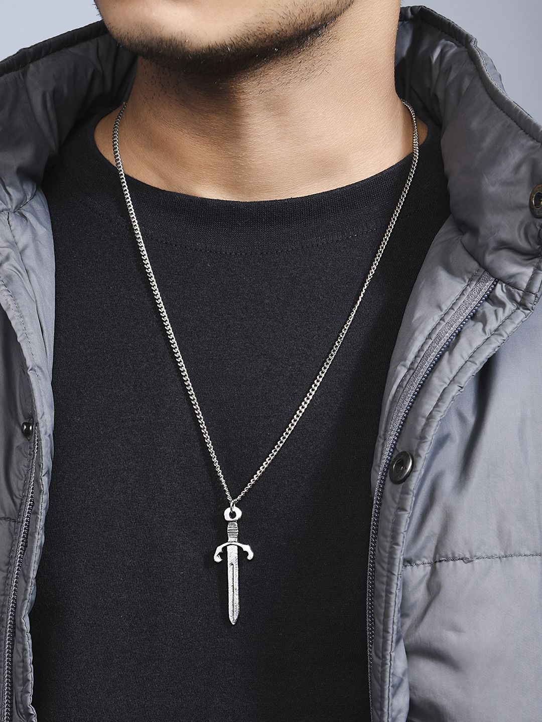 

The Bro Code Men Silver-Plated Sword-Shaped Pendant With Chain