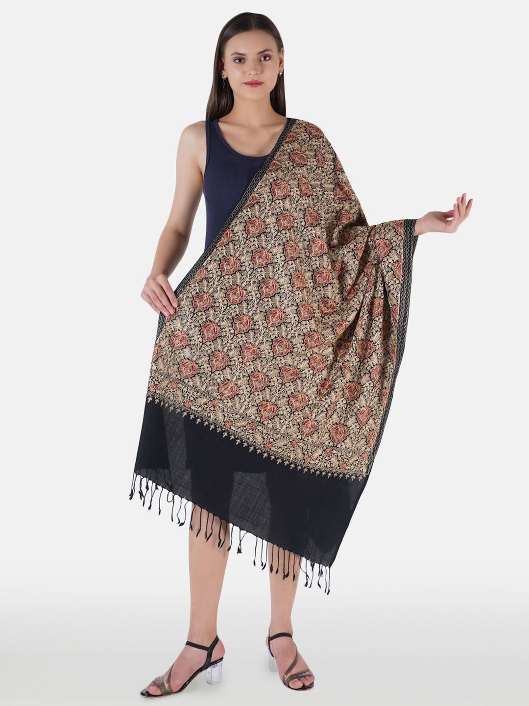 

MUFFLY Women Embroidered Stole, Black