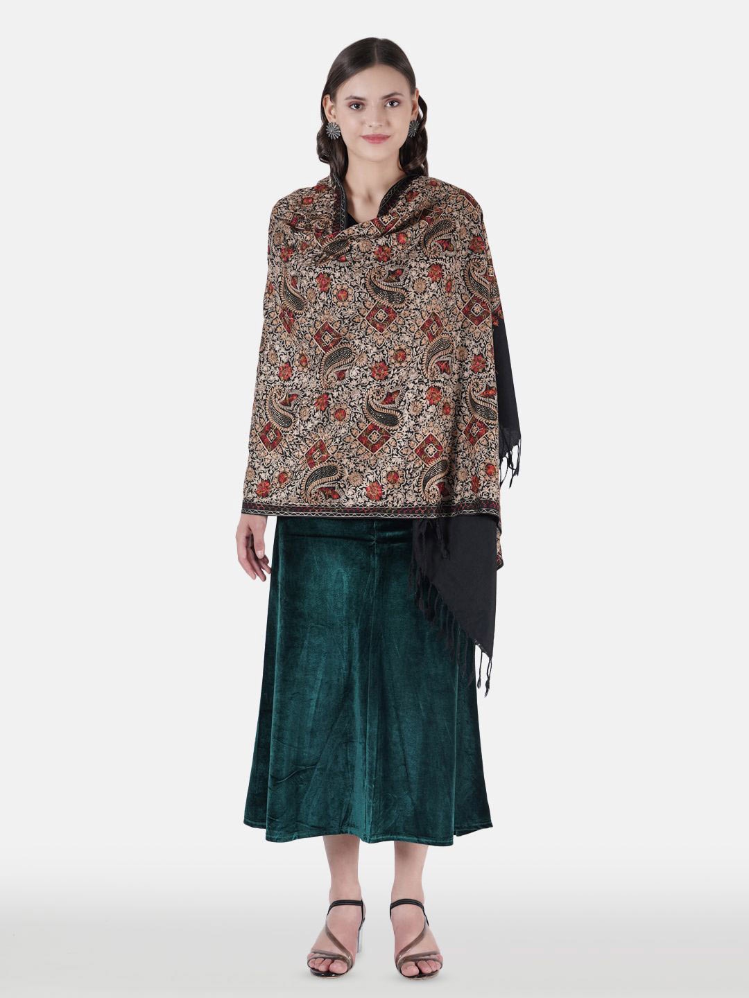 

MUFFLY Women Embroidered Work Woolen Shawl, Black
