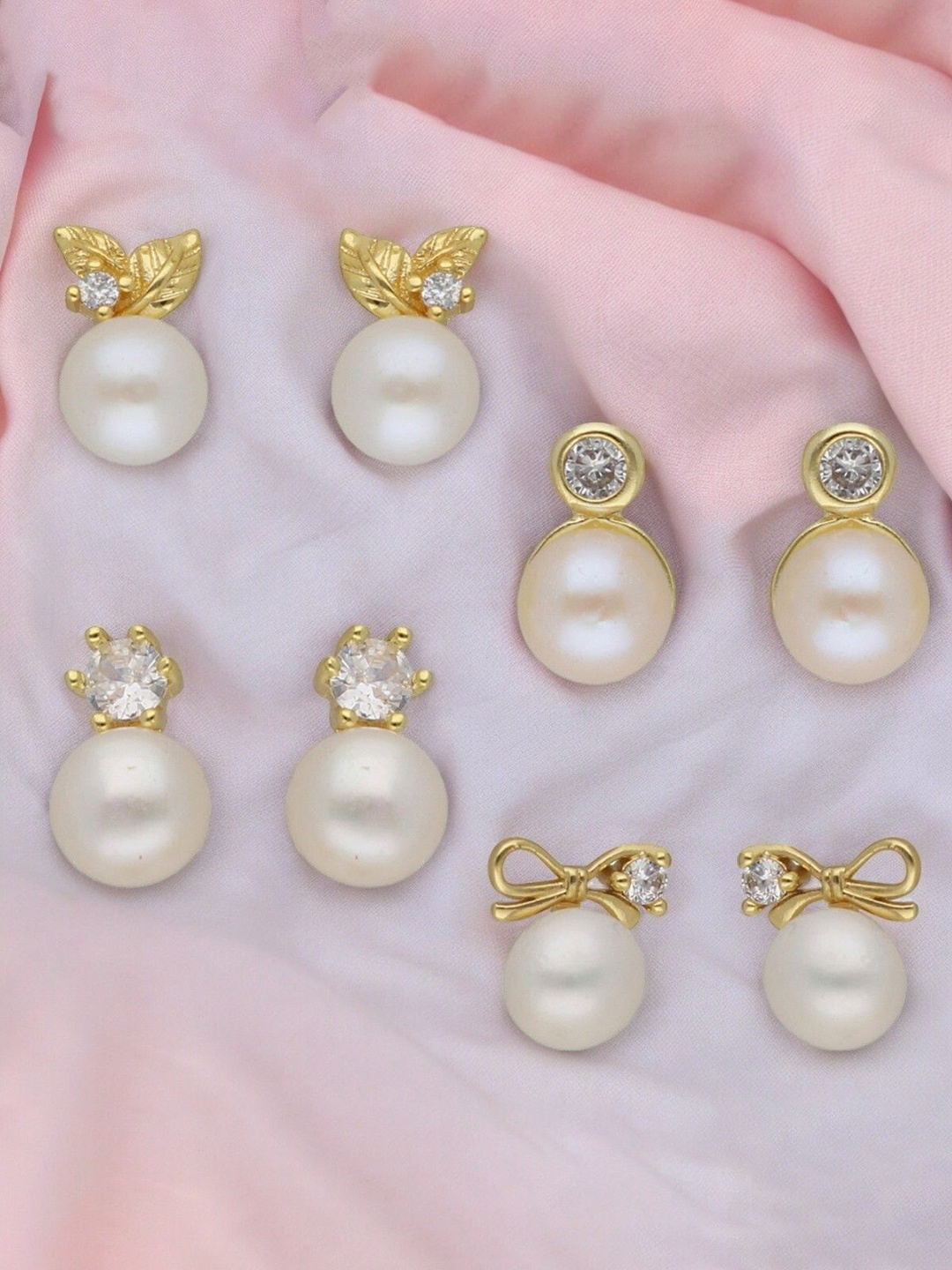 

Sri Jagdamba Pearls Dealer Set Of 4 Gold-Plated CZ Studded Contemporary Studs Earrings