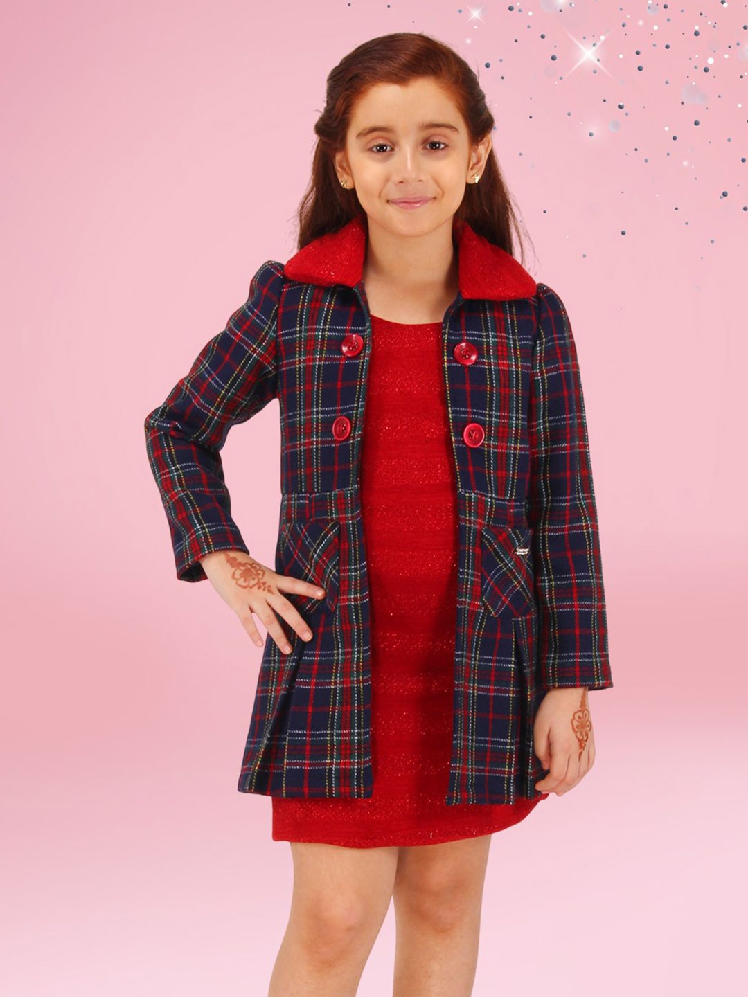 

CUTECUMBER Girls Print Applique Woollen Jumper Dress, Maroon