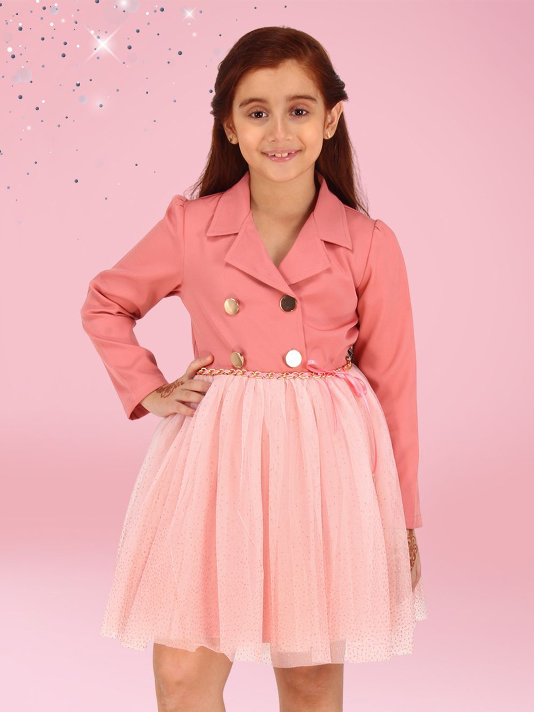 

CUTECUMBER Girls Net Fit & Flare Dress, Peach
