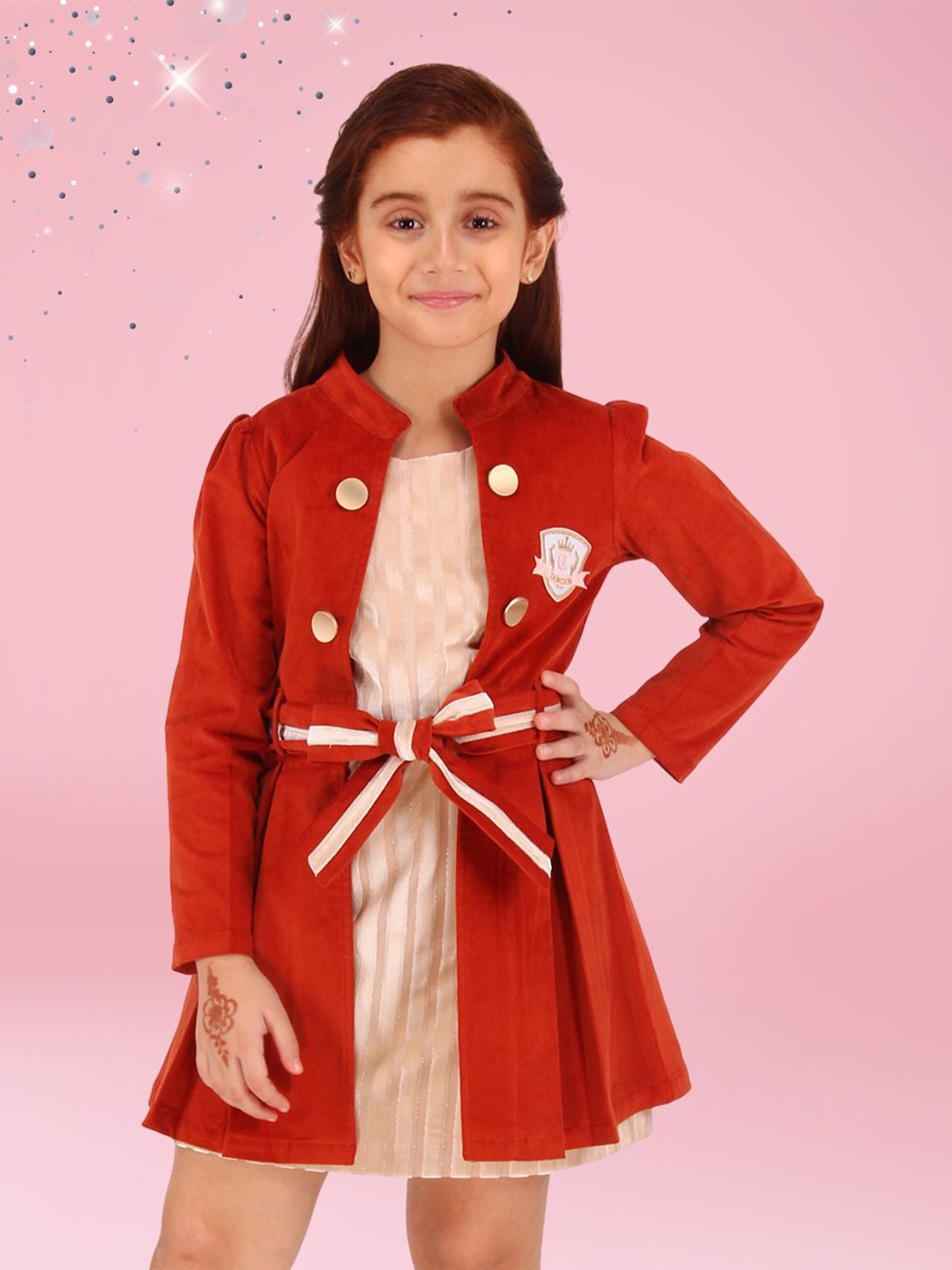

CUTECUMBER Girls Applique Fit & Flare Dress, Rust