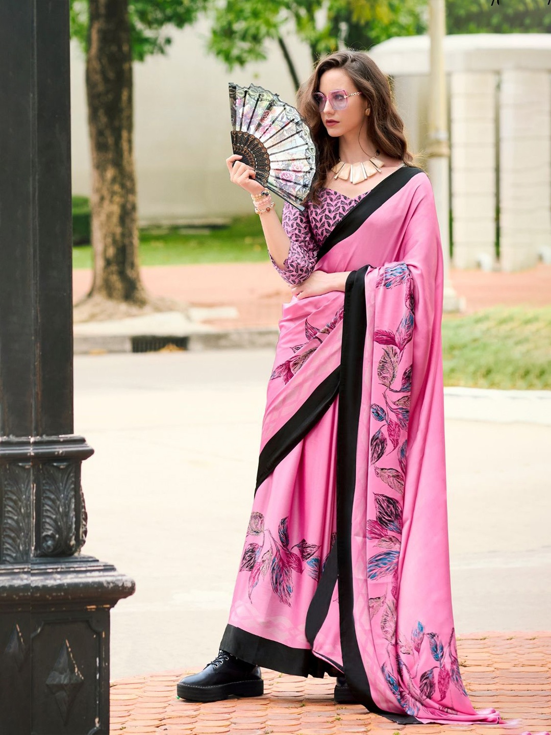 

DEVATITHI Floral Printed Satin Saree, Pink