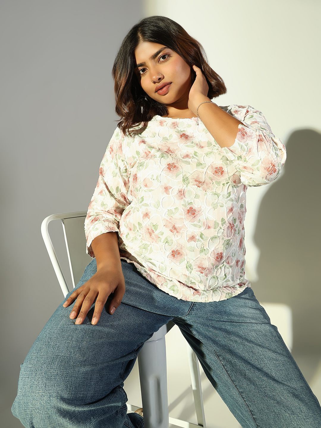 

SHOWOFF Women Floral Printed Crepe Top, White