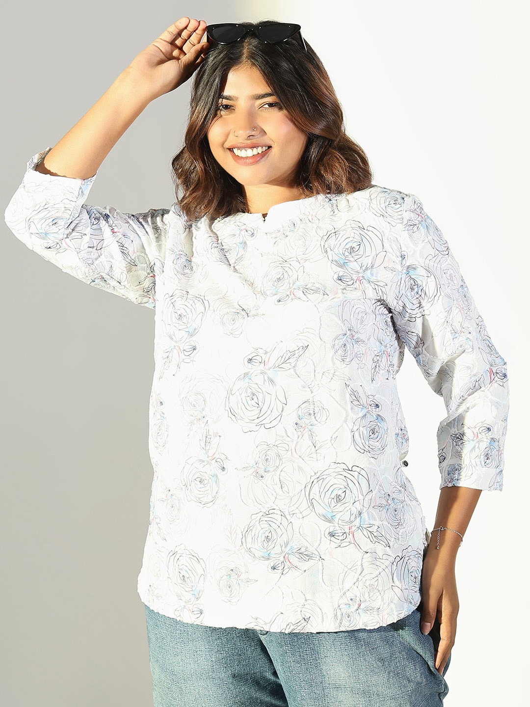 

SHOWOFF Plus Size Floral Printed Cotton Top, Blue