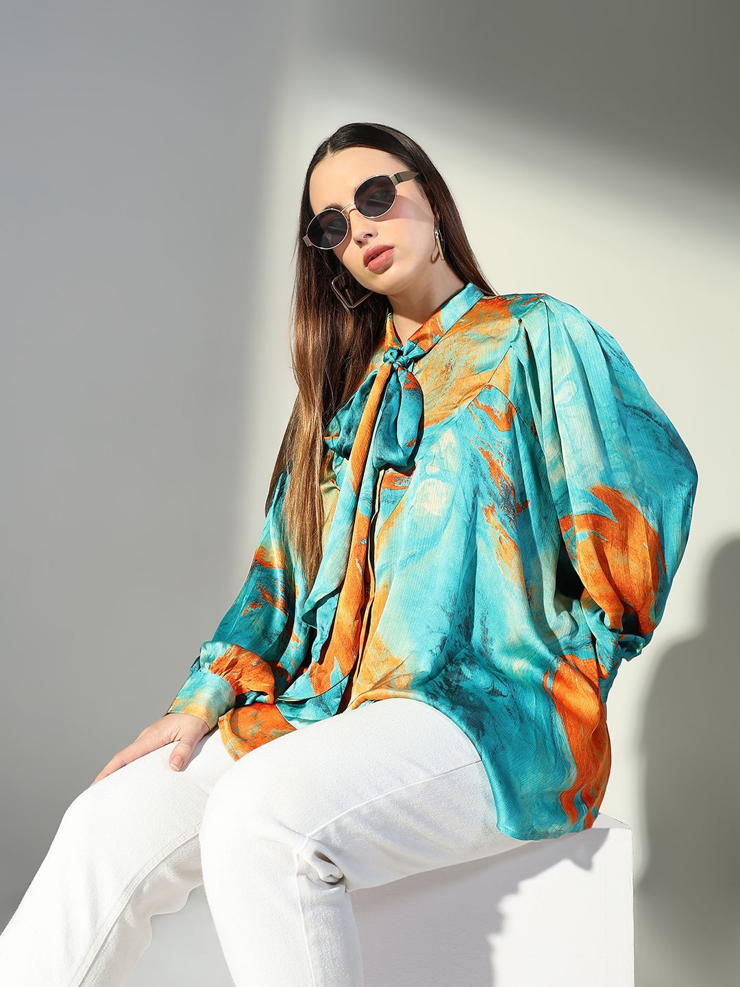 

SHOWOFF Printed Cotton Shirt Style Top, Green