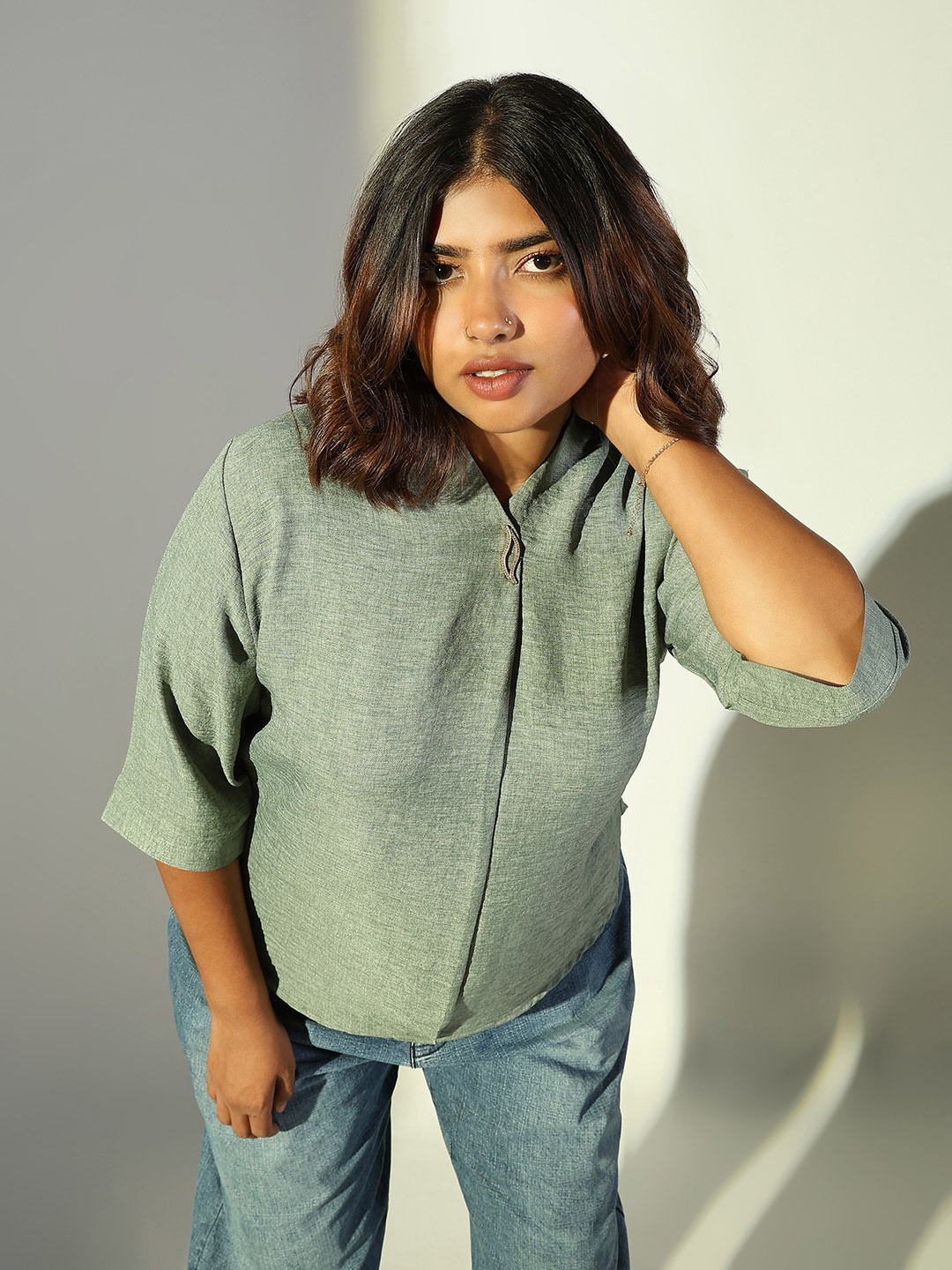

SHOWOFF Women Plus Size Cotton A-Line Top, Green