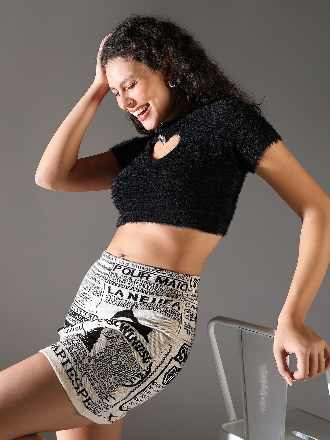 

SHOWOFF Fringed Crop Top, Black