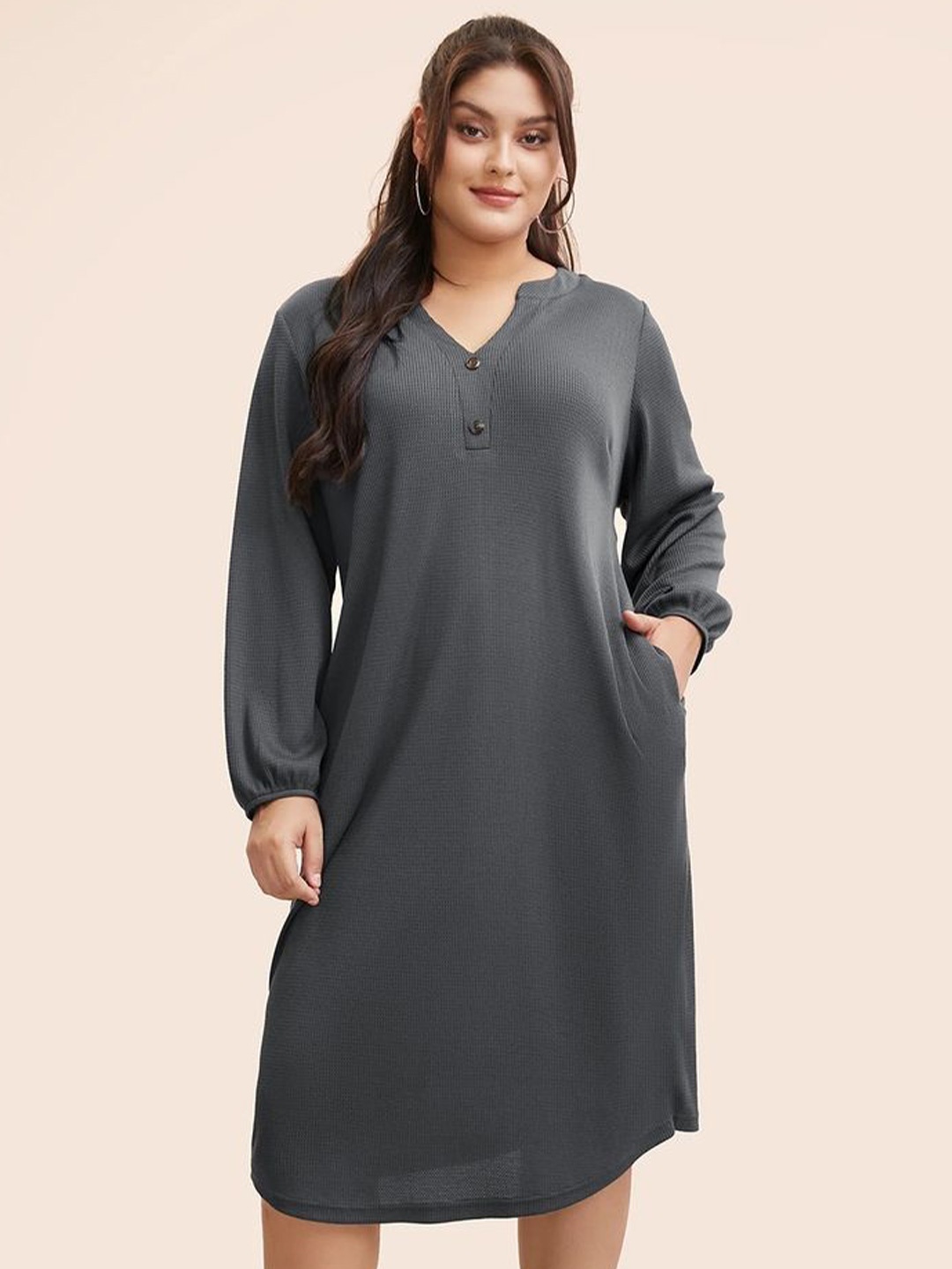 

LULU & SKY Women V-Neck A-Line Plus Size Dress, Grey