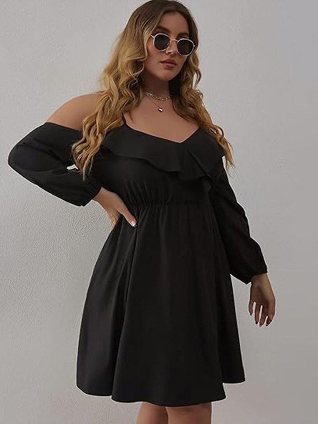 

LULU & SKY Women Plus Size Cold-Shoulder Fit and Flare Dress, Black