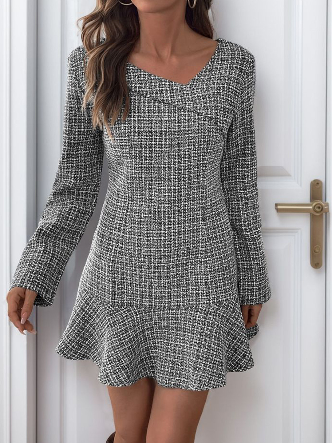 

LULU & SKY Women Checked Peplum Dress, Black