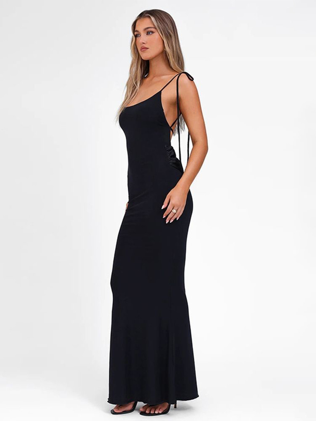 

LULU & SKY Women Shoulder Straps Maxi Dress, Black