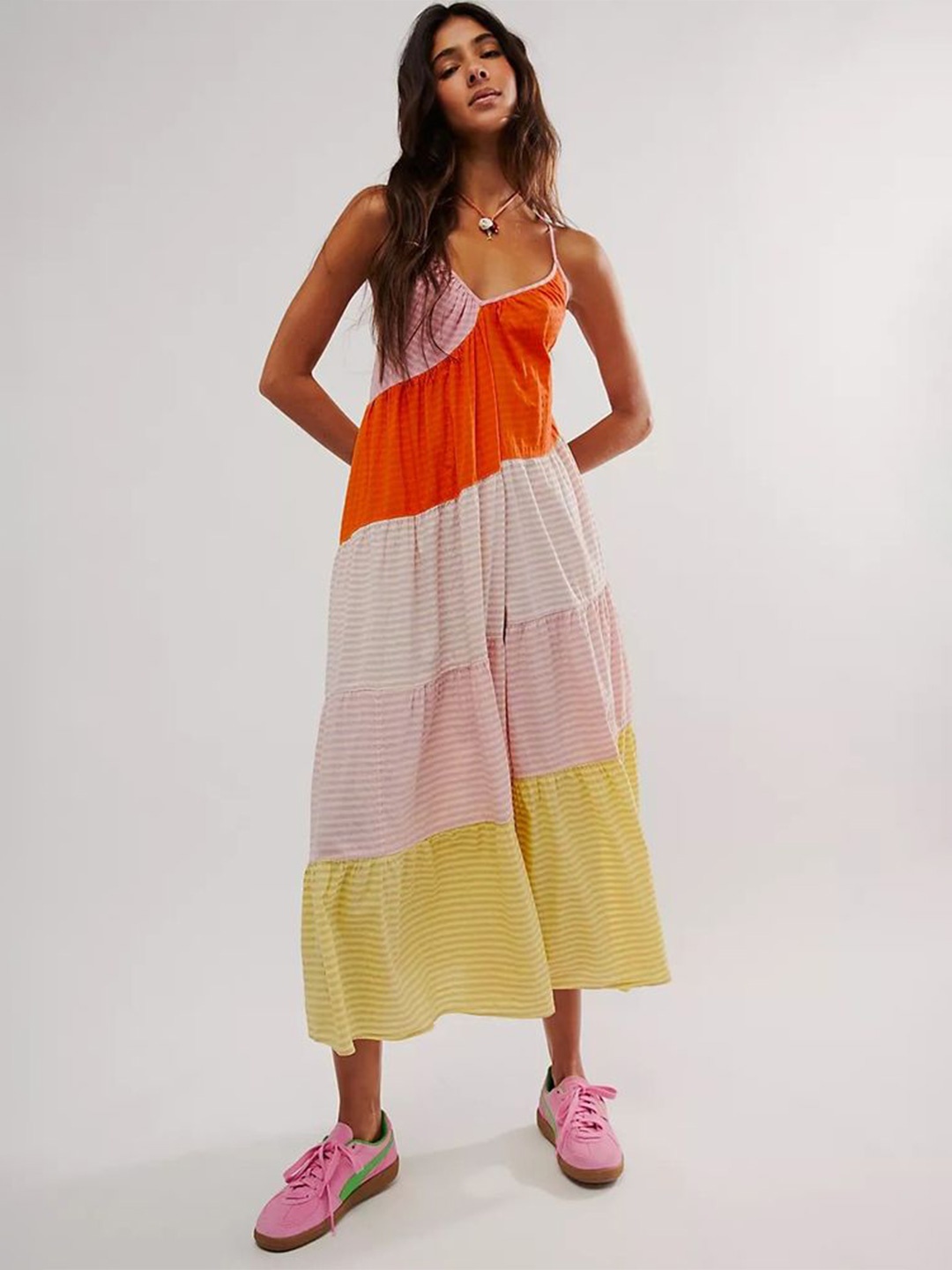

LULU & SKY Women Colourblocked A - Line Dress, Pink