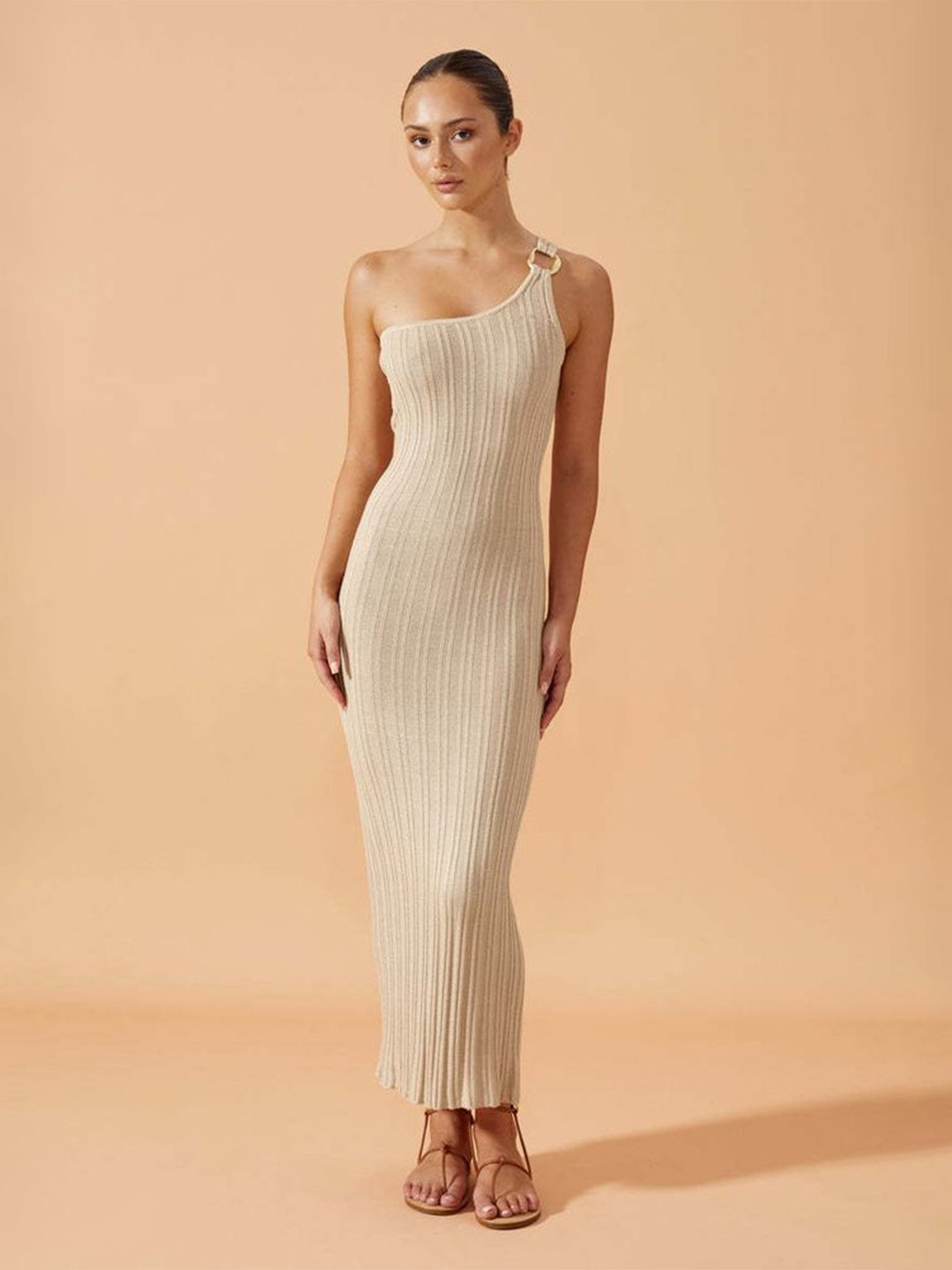 

LULU & SKY Women Striped Bodycon Maxi Dress, Beige