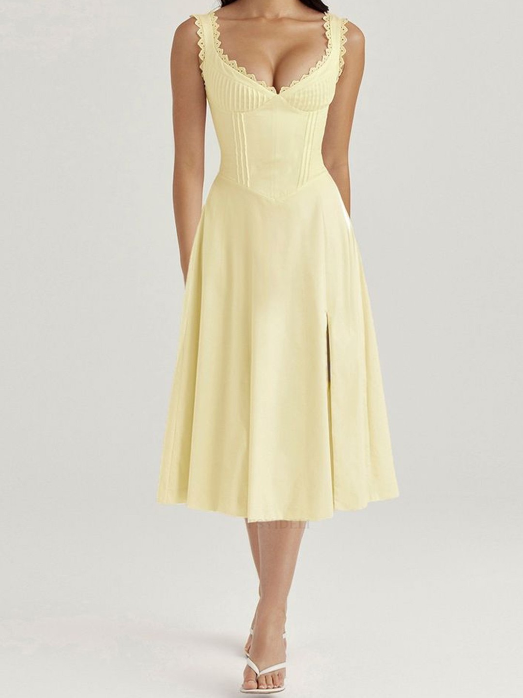 

LULU & SKY Women Fit & Flare Midi Dress, Yellow