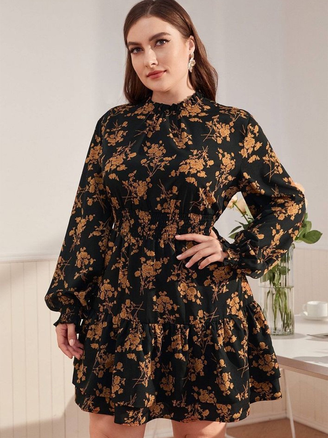 

LULU & SKY Women Floral Print Puff Sleeve A-Line Dress, Black