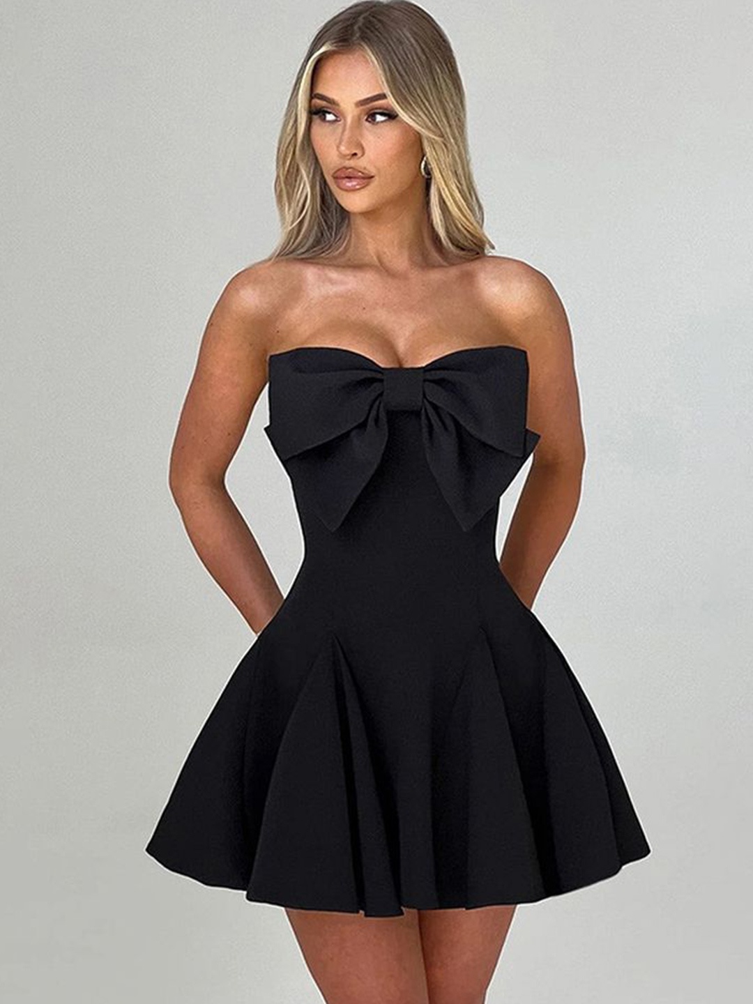 

LULU & SKY Women Strapless Fit & Flare Mini Dress, Black