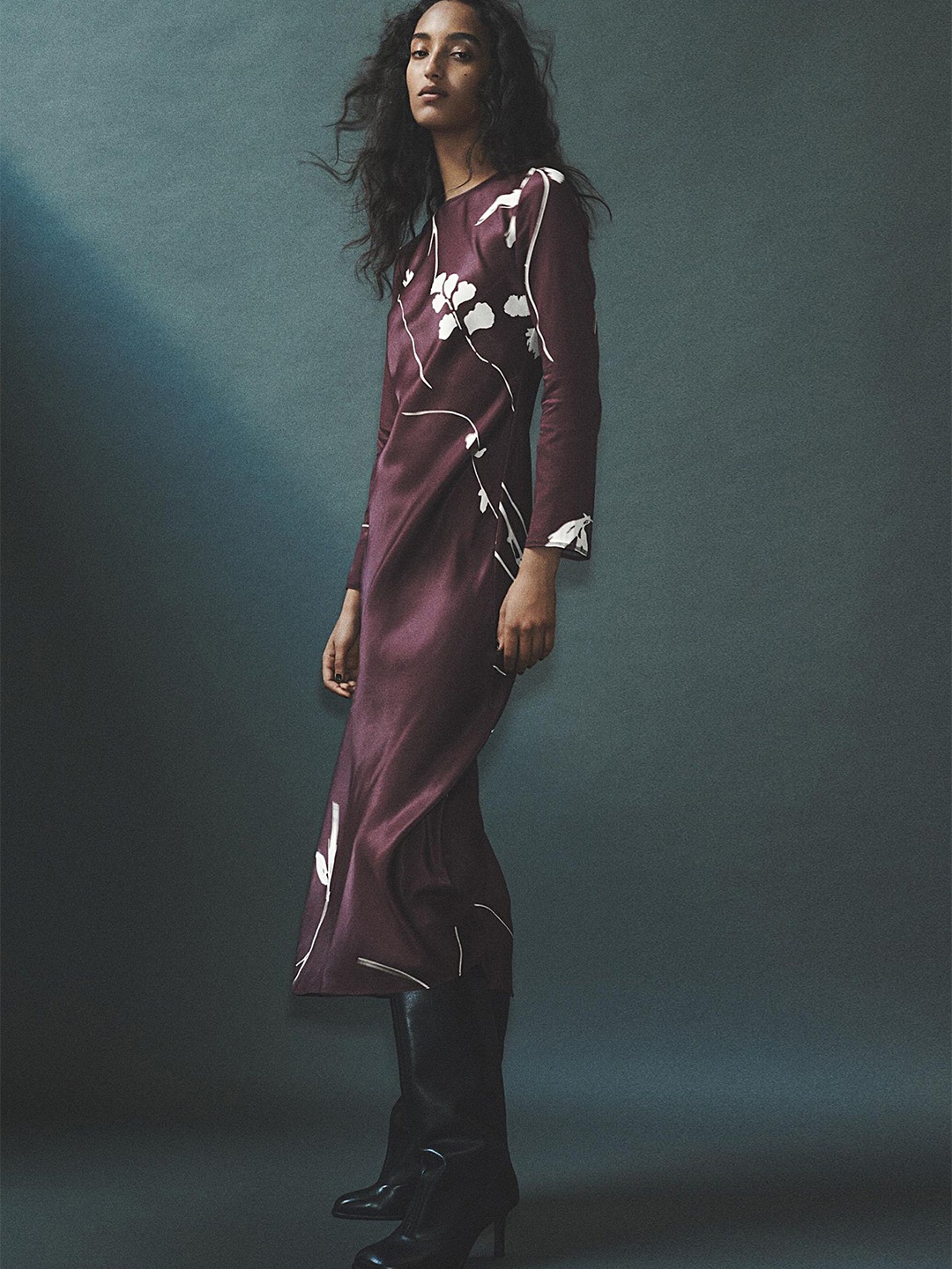 

LULU & SKY Women Floral Printed A - Line Dress, Burgundy