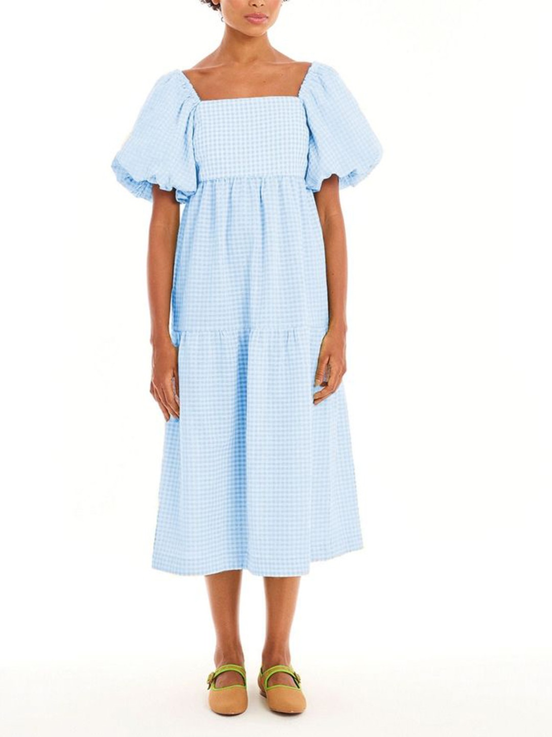 

LULU & SKY Women Puff Sleeves Fit & Flared Dress, Blue