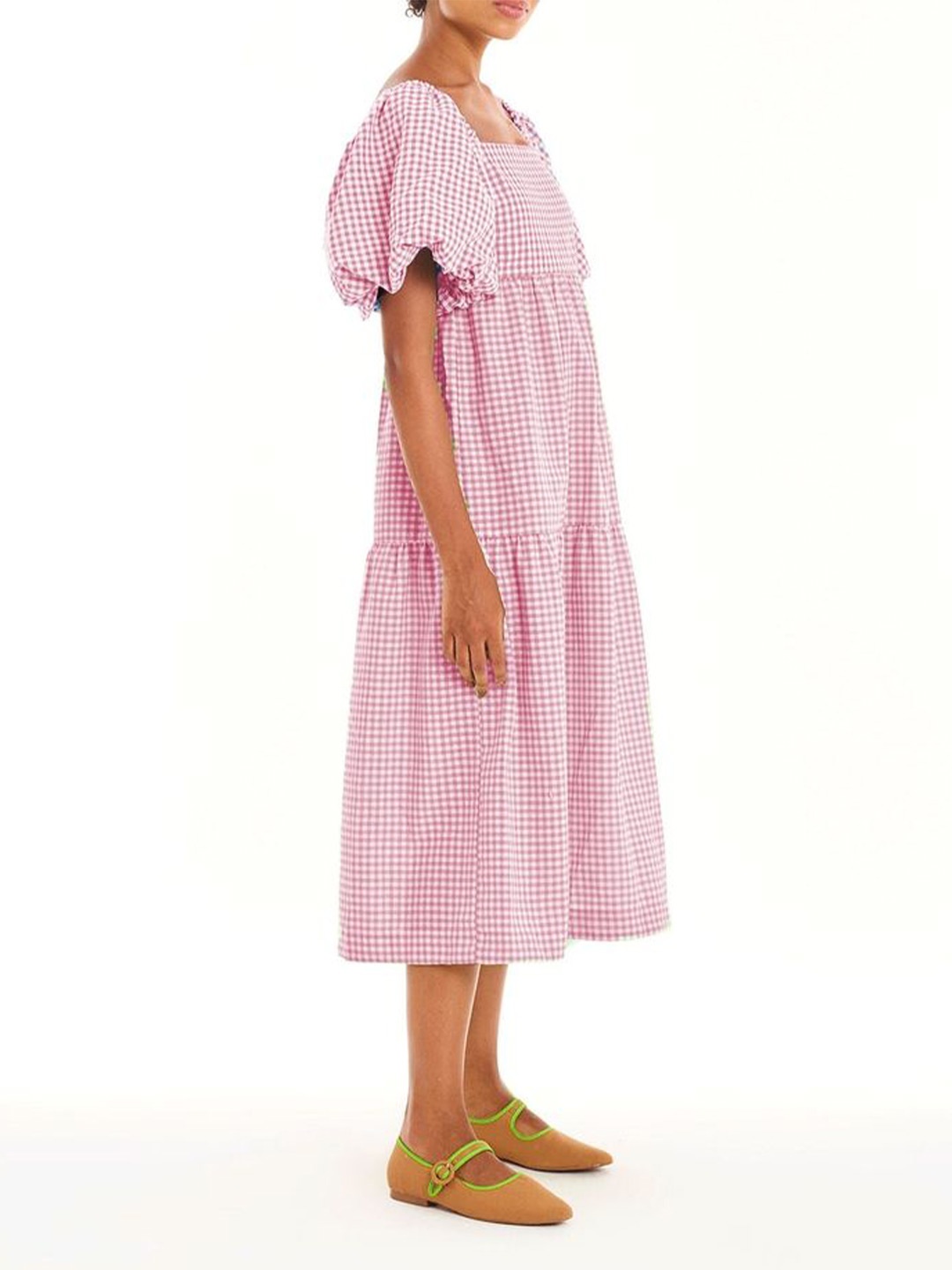 

LULU & SKY Gingham Print Tiered Shift Dress, Pink