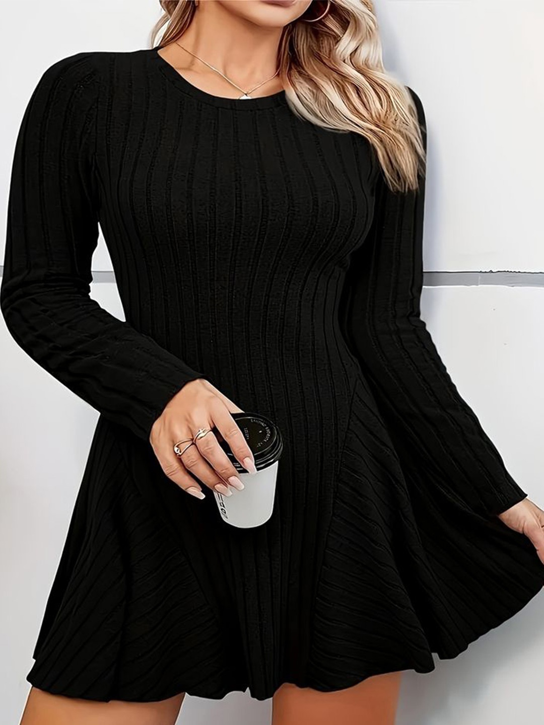 

LULU & SKY Women Plus Size Ribbed Fit & Flare Mini Dress, Black