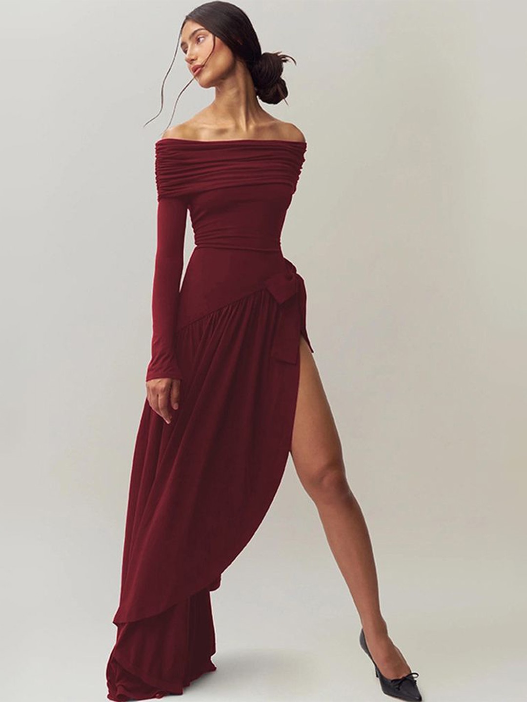 

LULU & SKY Women Off-Shoulder Maxi Dress, Burgundy