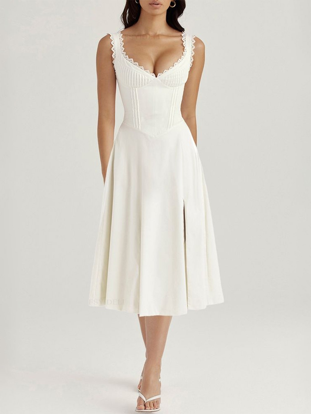 

LULU & SKY Women V-Neck Fit & Flare Midi Dress, White