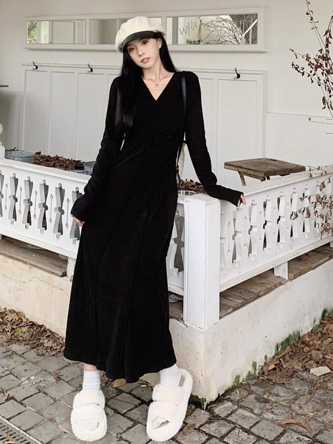 

LULU & SKY Knitted Full Sleeve Maxi Dress, Black