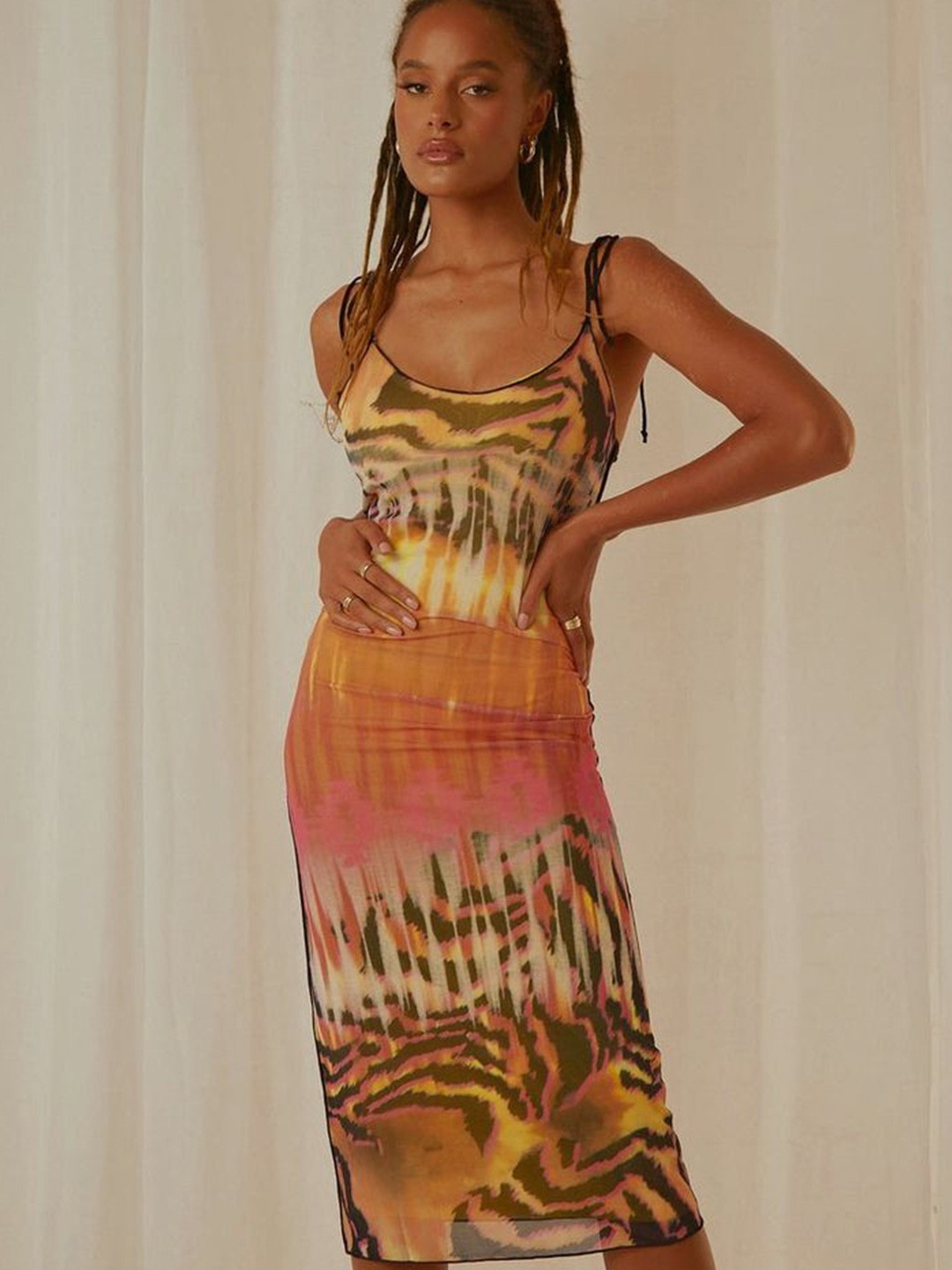 

LULU & SKY Women Animal Print A-Line Midi Dress, Orange