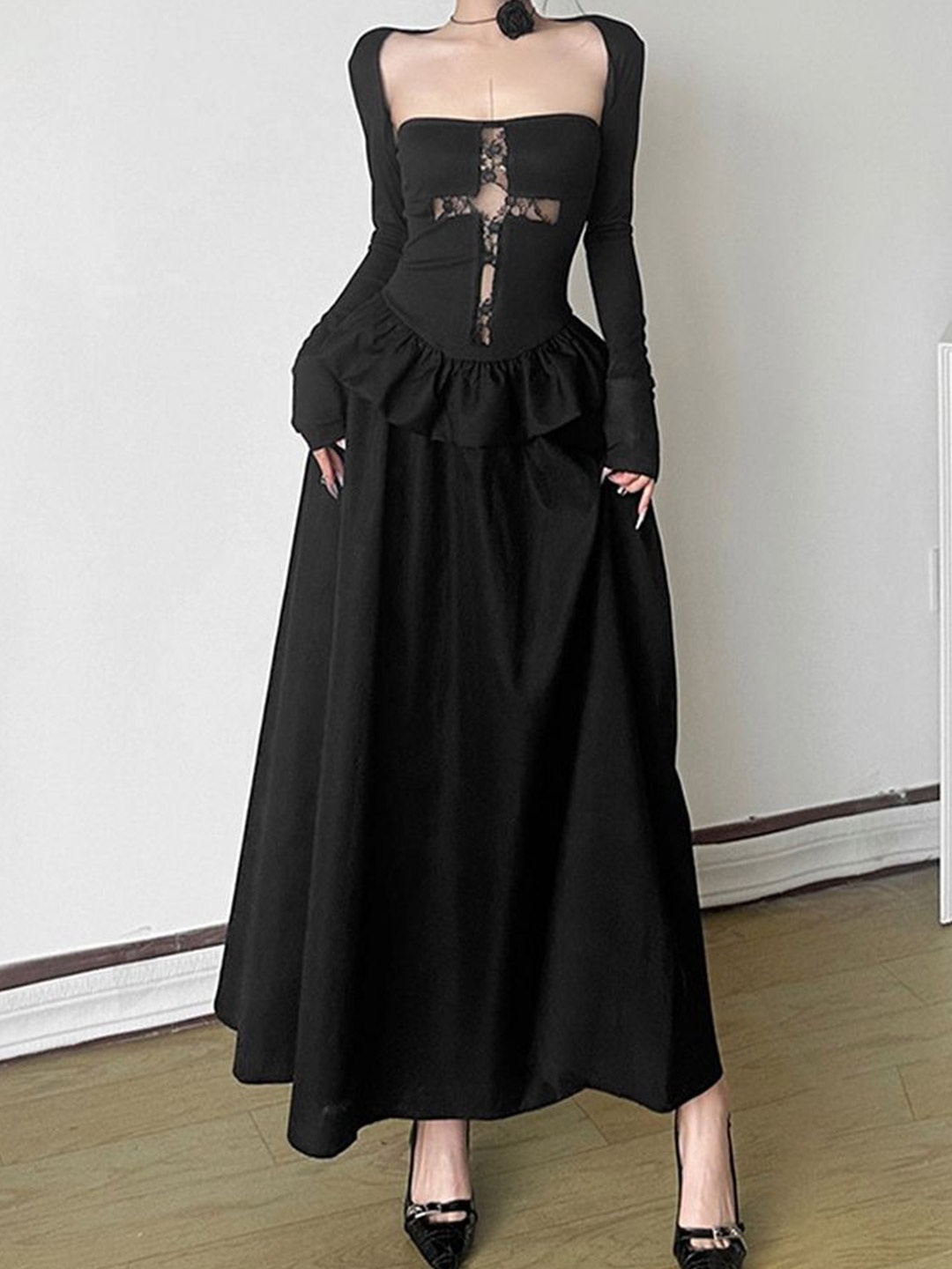 

LULU & SKY Women A-line Maxi Dress With Bolero, Black