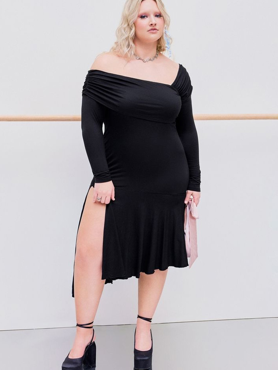 

LULU & SKY Women Plus Size One-Shoulder A-Line Dress, Black