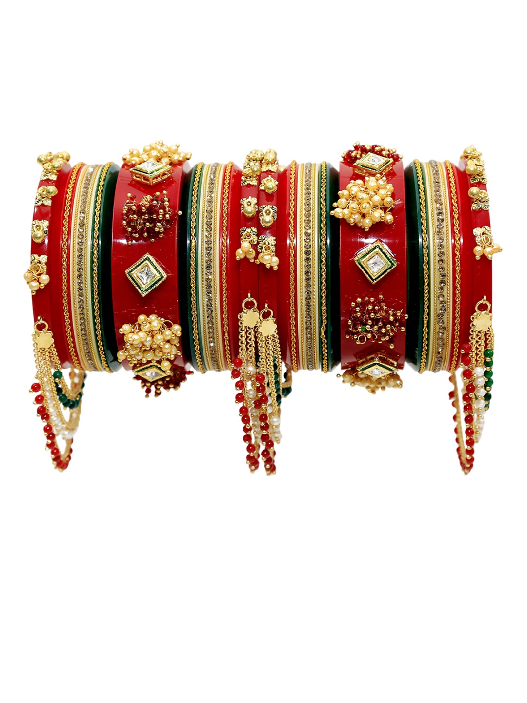 

Zindura Set Of 2 Gold-Plated Stone Studded & Beaded Chuda Bangles