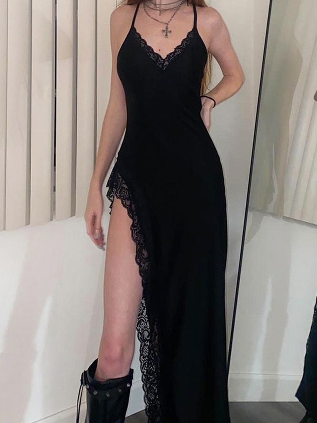 

LULU & SKY Women V-Neck Maxi Dress, Black