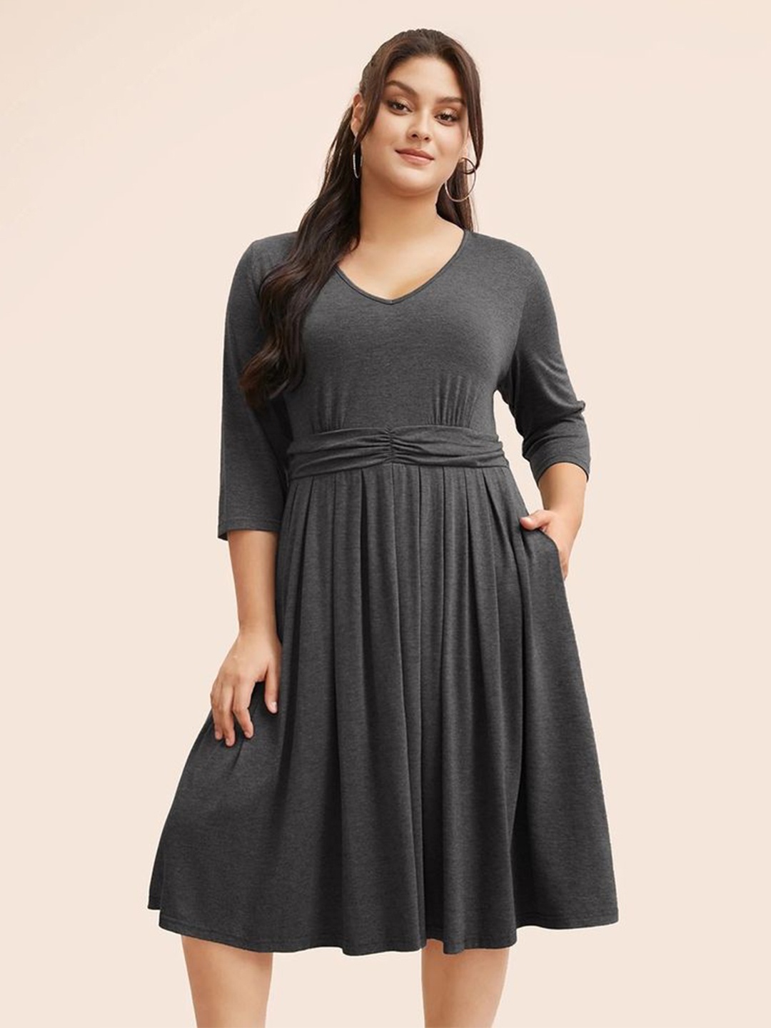 

LULU & SKY Women V-Neck Plus Size Fit & Flare Dress, Grey