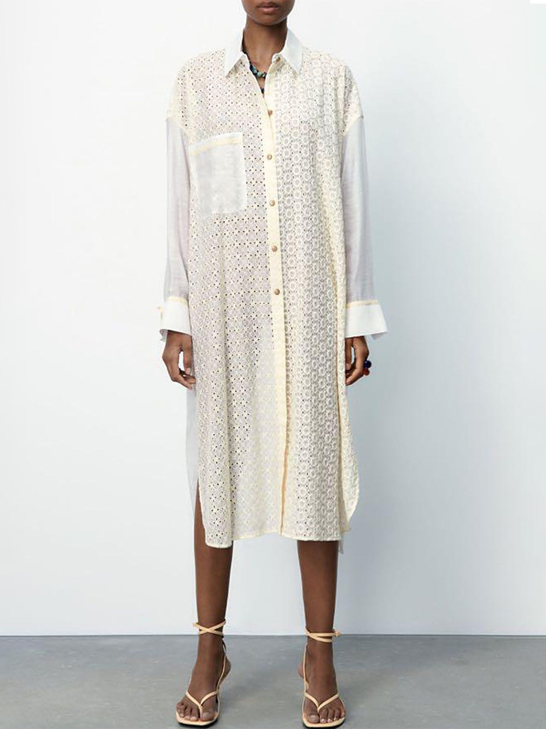 

LULU & SKY Women Self Design Shirt Dress, Off white