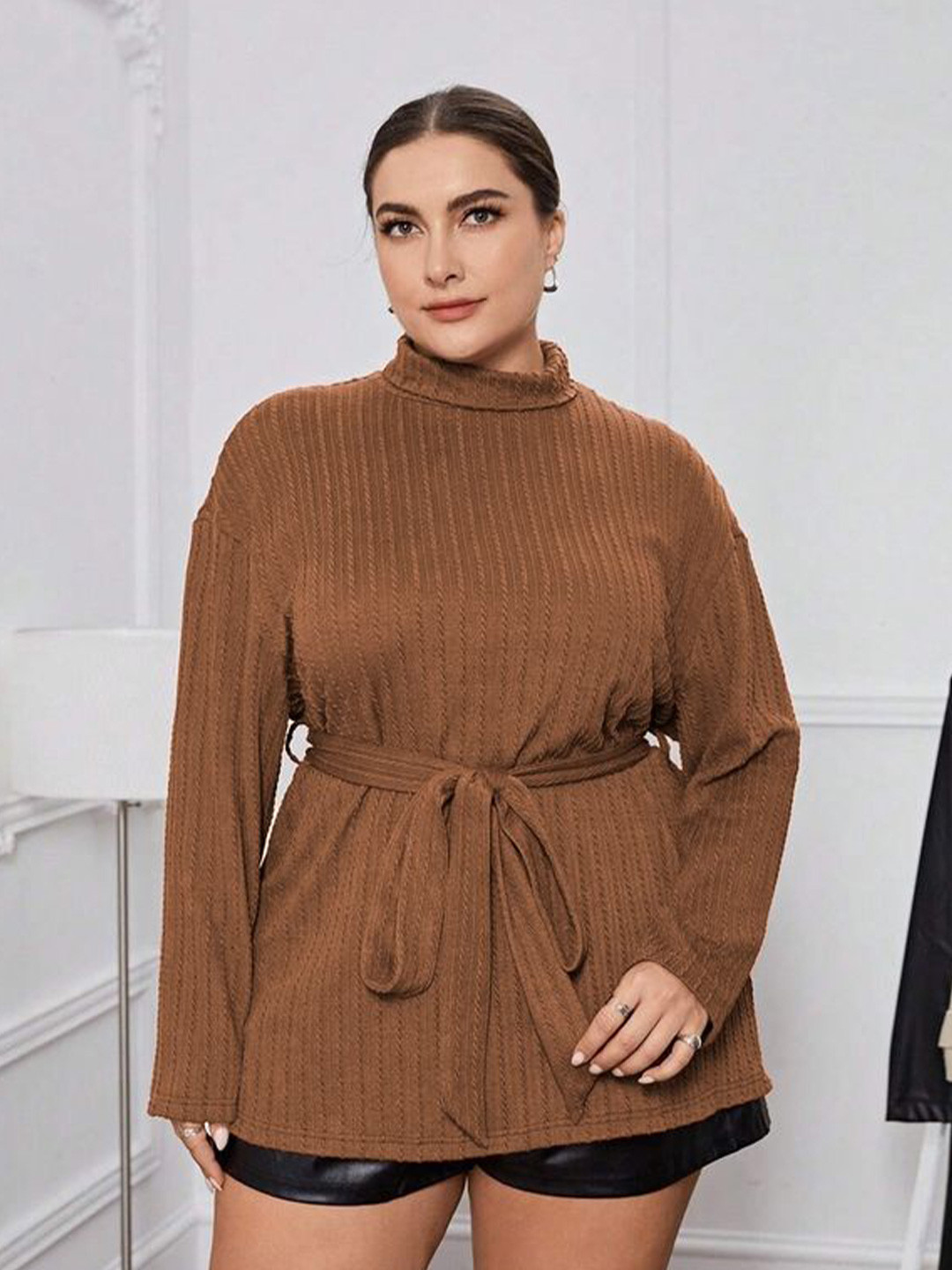 

LULU & SKY Plus Size Cinched Waist Top, Brown