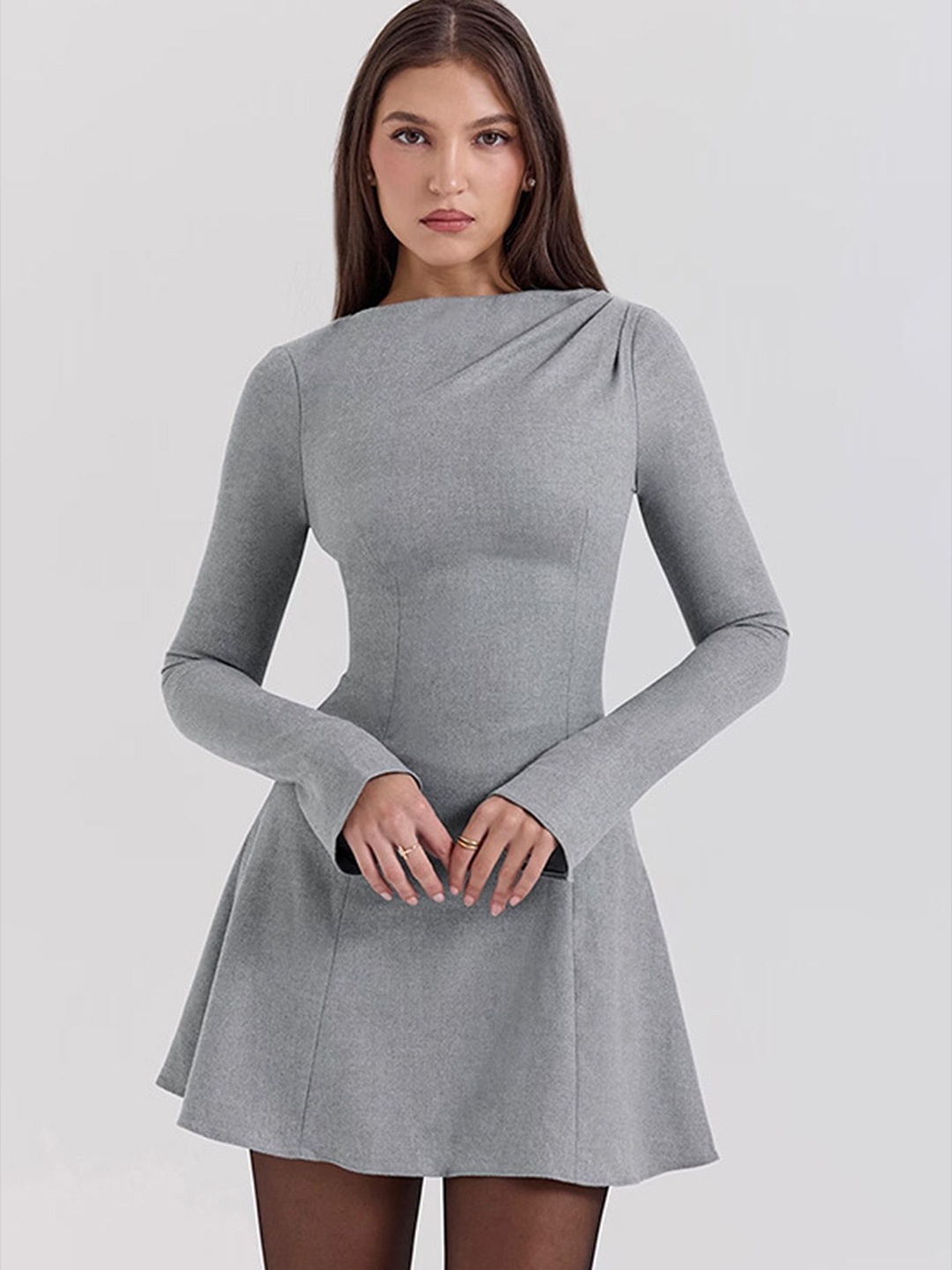

LULU & SKY Women Heathered Fit & Flare Mini Dress, Grey