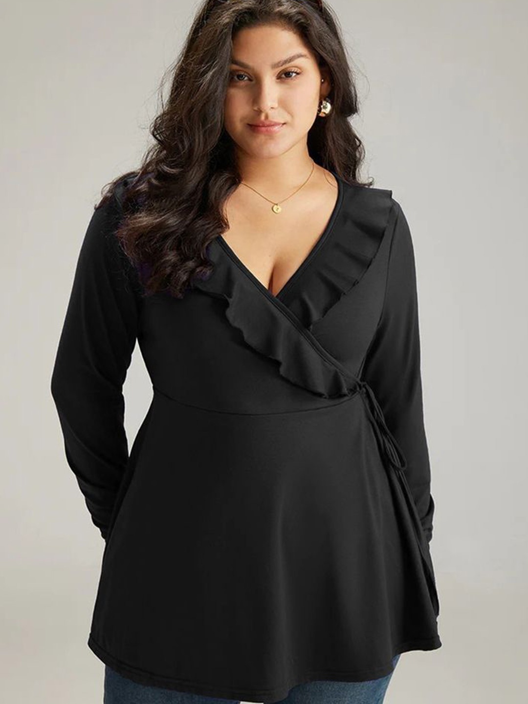 

LULU & SKY Women Plus Size Wrap Top, Black