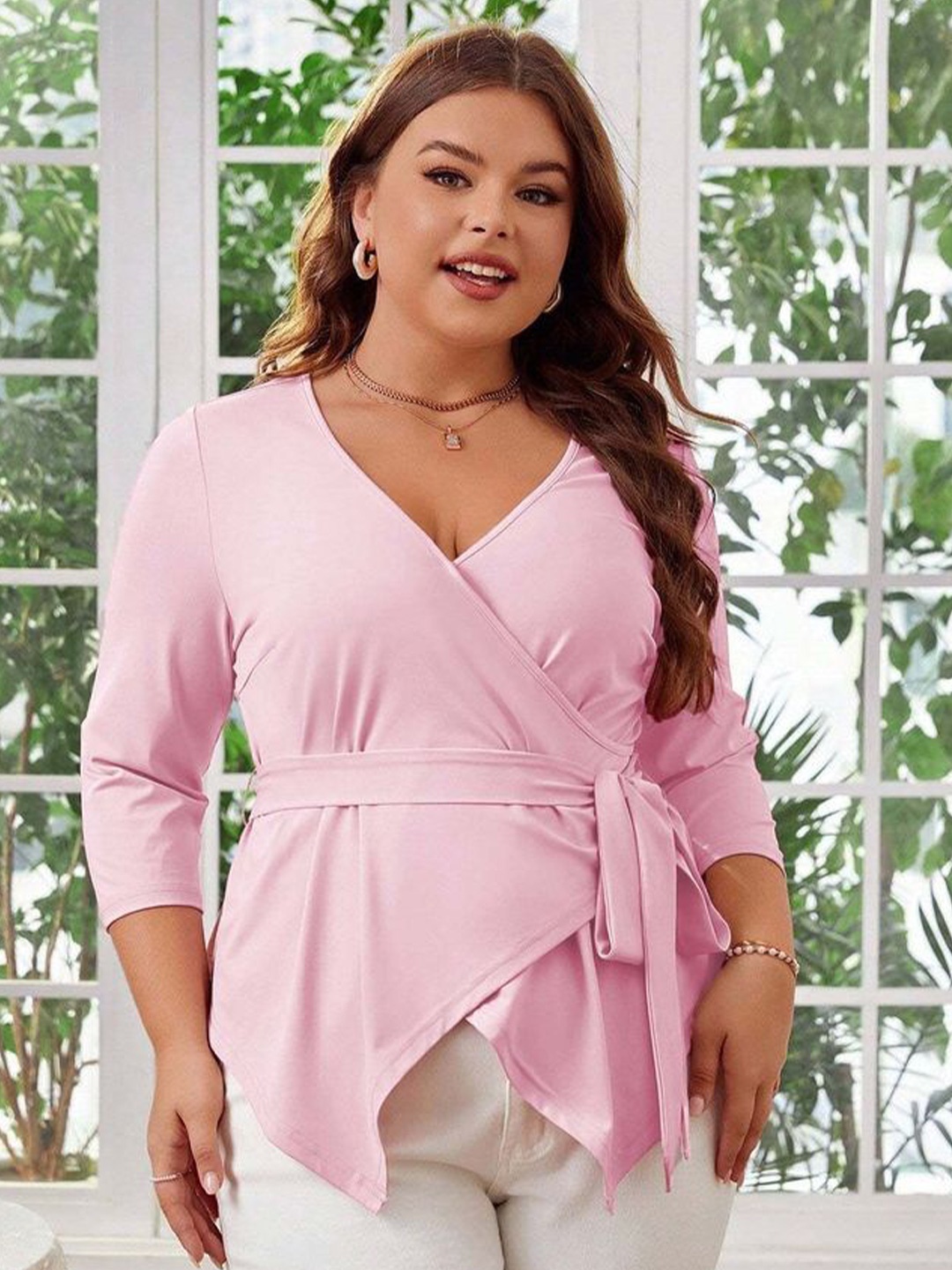 

LULU & SKY Women Plus Size Wrap Top, Pink