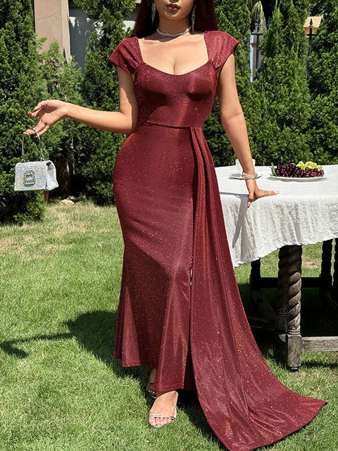 

LULU & SKY Women Sweetheart Neck Maxi Dress, Coffee brown