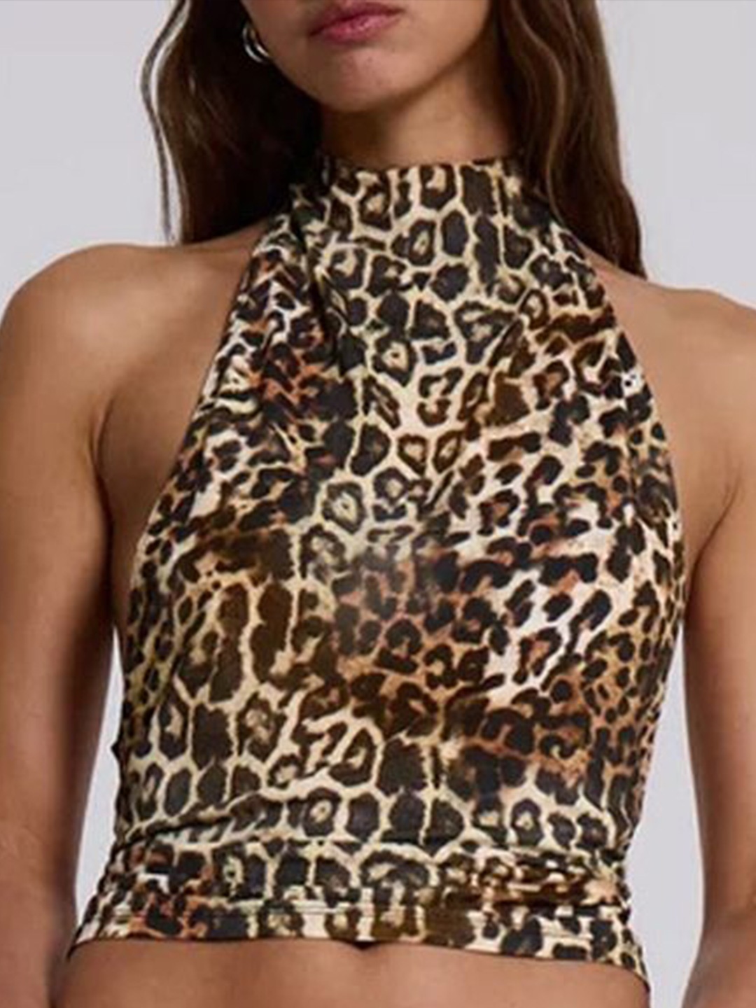 

LULU & SKY Women Animal Printed Halter Neck Fitted Top, Brown