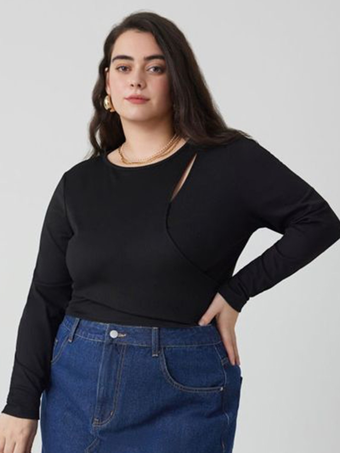 

LULU & SKY Women Plus Size Cut Out Top, Black