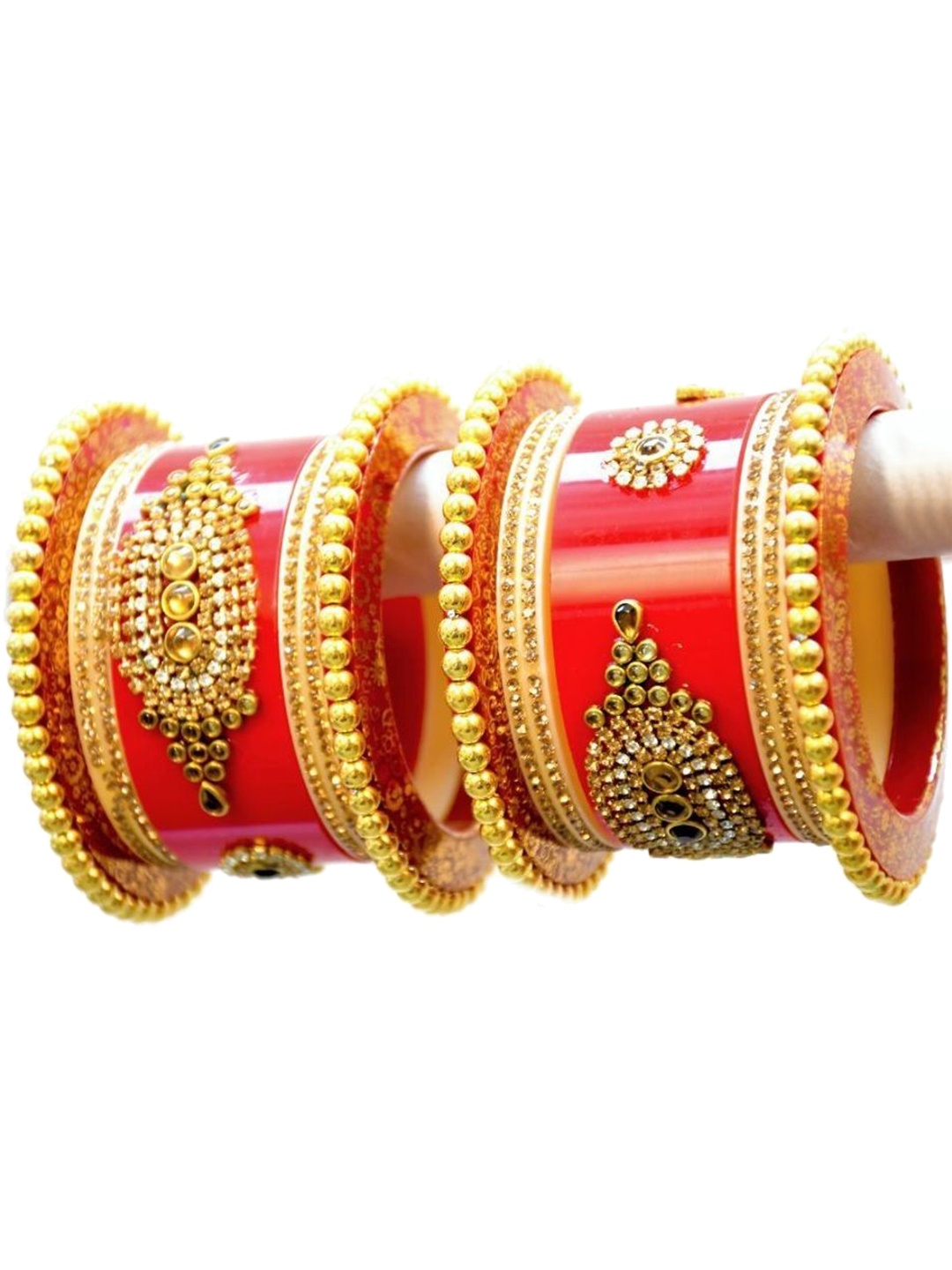 

Zindura Set Of 2 Gold Plated Crystal Cubic Zirconia Rhodiu & Beaded Chudas Bangles