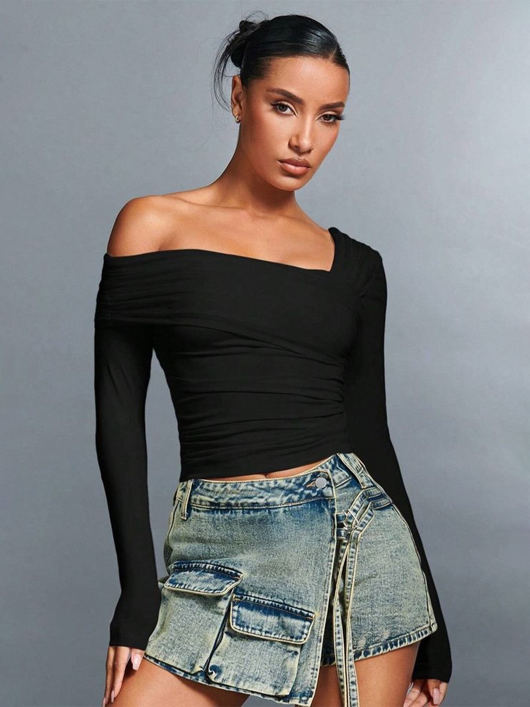 

LULU & SKY One Shoulder Crop Top, Black