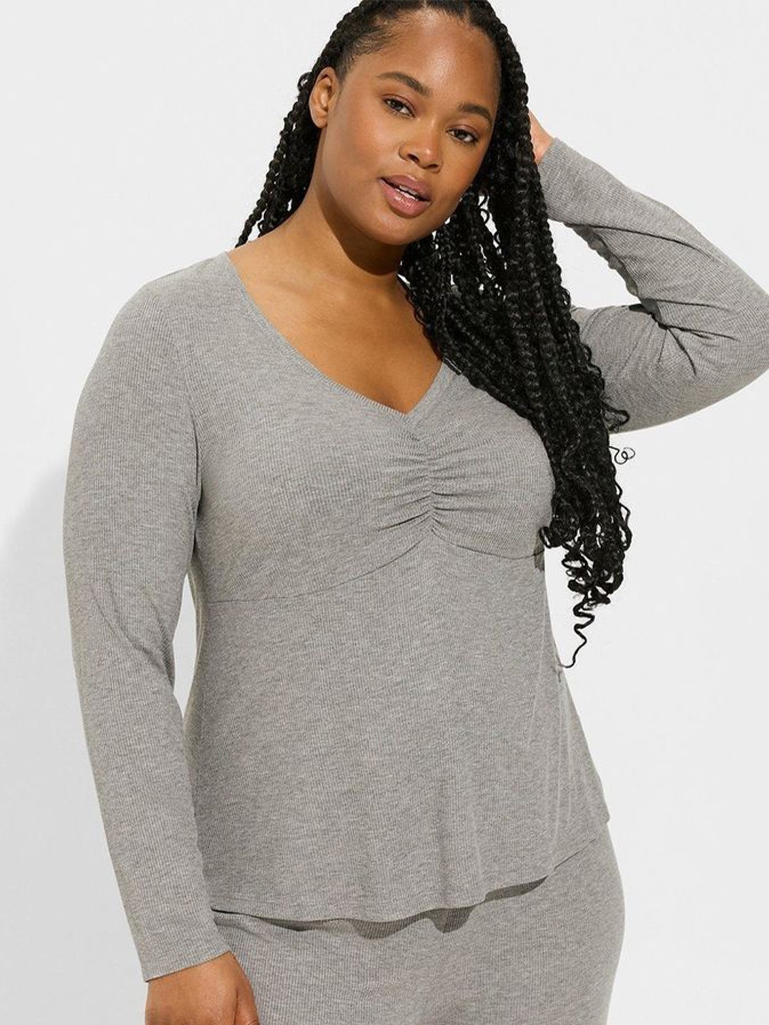 

LULU & SKY Women V-neck Plus Size Top, Grey