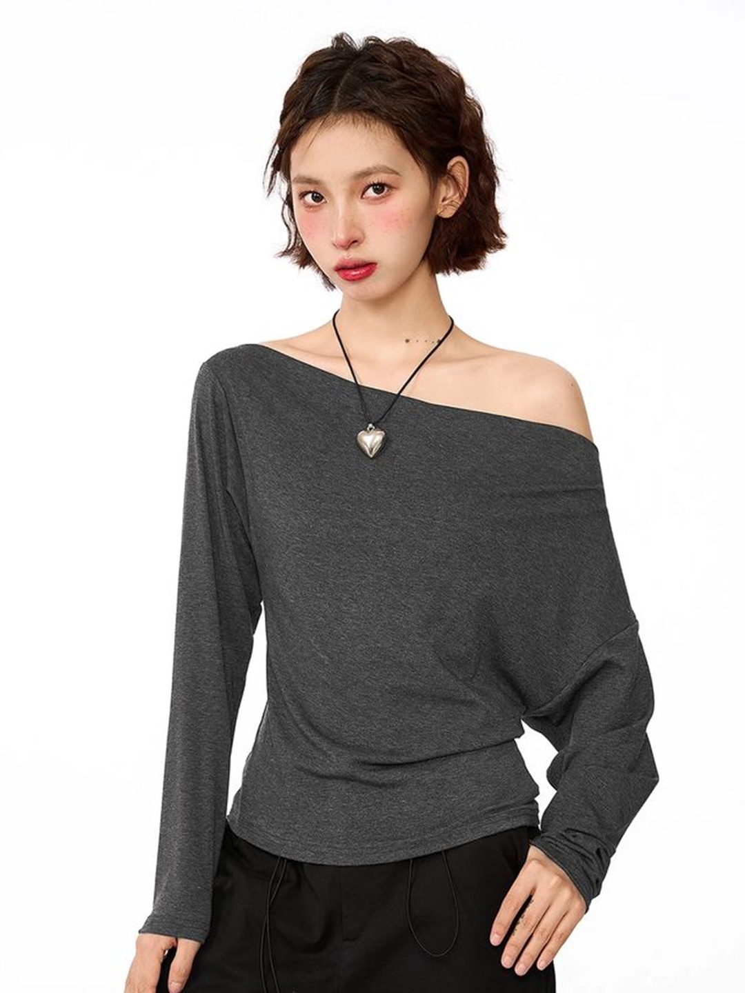 

LULU & SKY Women One Shoulder Neck Top, Grey