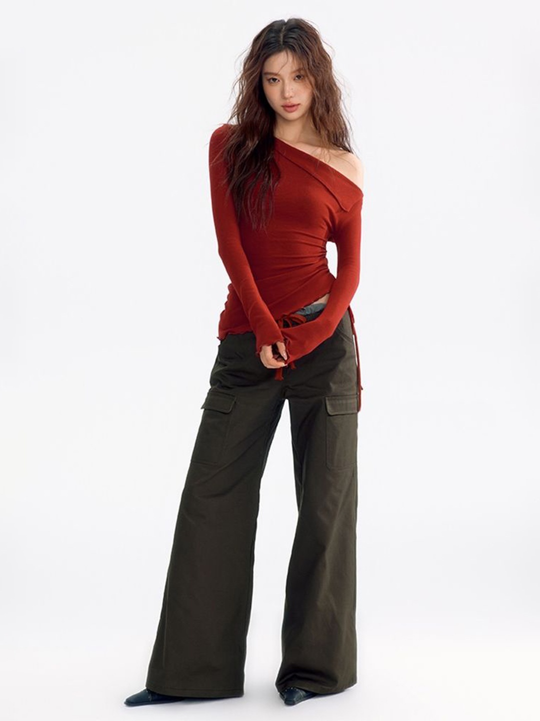 

LULU & SKY Women Off-Shoulder Ruched Top, Red