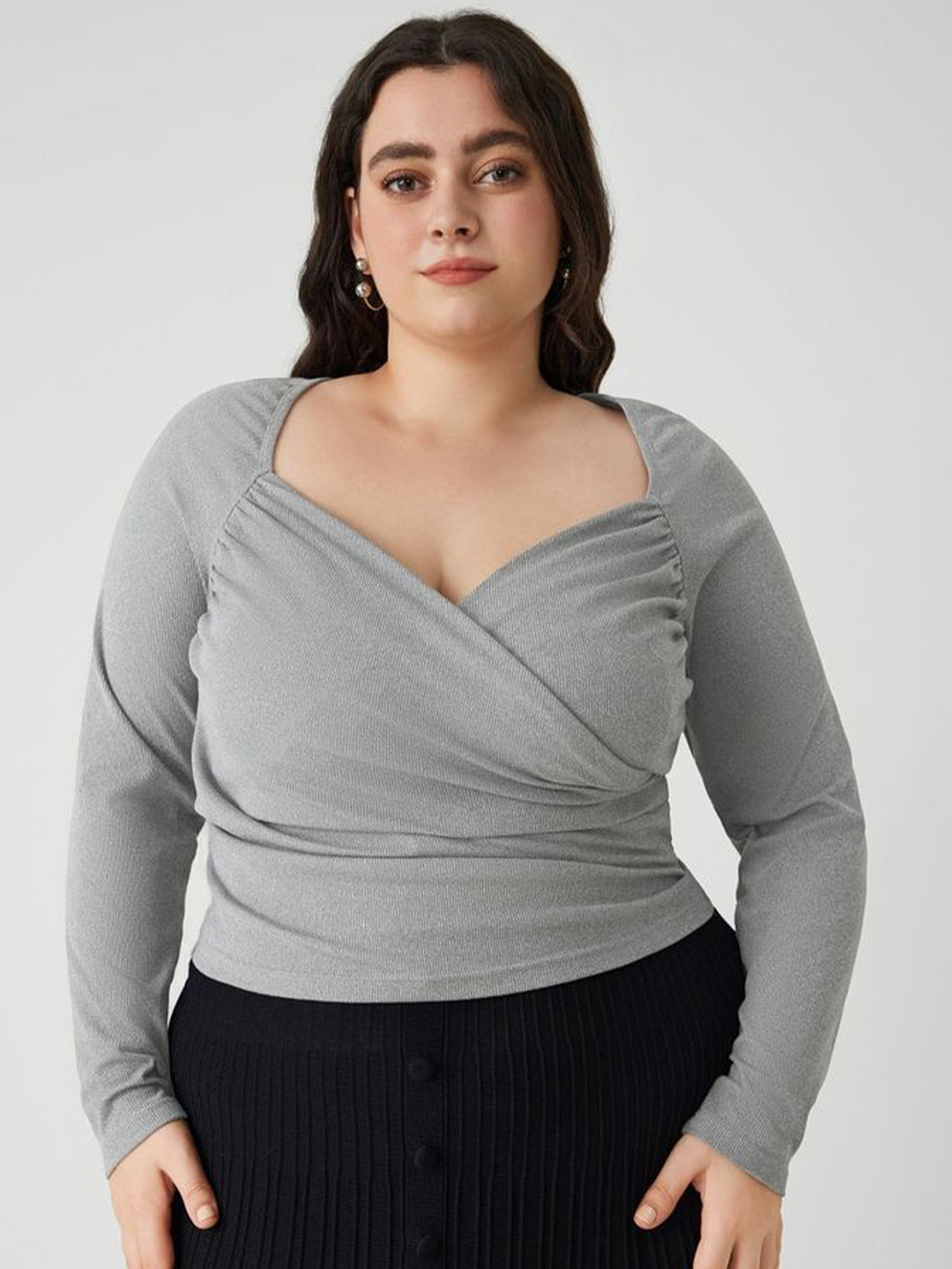 

LULU & SKY Women Plus Size Wrap Top, Grey